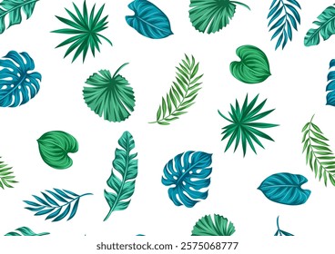 Pattern with stylized palm leaves. Decorative image of tropical foliage and plants.