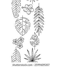 Pattern with stylized palm leaves. Decorative image of tropical foliage and plants.