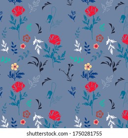 Patrón de adornos estilizados y ramas para textiles y papel de envoltura. Primavera-verano. Vector.