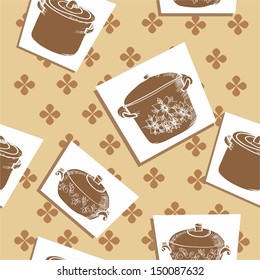 pattern with stylized pots on a light background