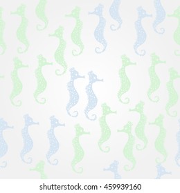    pattern of  stylized  sea  motif, doodles,  spot,hole,sea Horses, spirals, object  . Hand drawn.