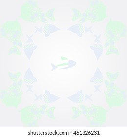 Pattern of  stylized  sea motif, doodles,  spot,fishes,ellipses, zigzag . Hand drawn.