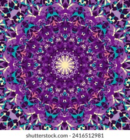 Pattern with stylized textured mandala. Purple-lilac palette. Vector illustration