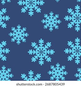 Patrón con copos de nieve de Vector estilizado con diseño geométrico simétrico en color azul claro. Perfecto para proyectos invernales como tarjetas de felicitación de vacaciones, Navidades e invitaciones de Año Nuevo, patrones