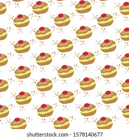 Pattern of a Sufganiyot. Image of typical food at the Hanukkah festival. Editable vector.