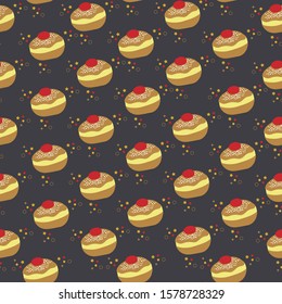 Pattern of a Sufganiyot. Image of typical food at the Hanukkah festival. Editable vector.