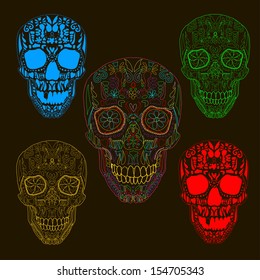 Pattern with sugar skulls. Vector version.