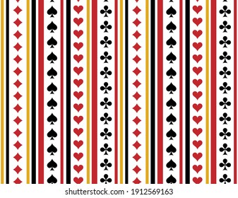 Pattern suits of playing cards. Spades, Hearts, Clubs, Diamonds. Striped background.	