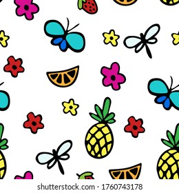Pattern - Summer.
Color picture, flowers and fruits. Vector. Illustrator