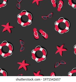 a pattern of summer elements on a blue background isolated, a seamless pattern of summer theme, a bright background of bright colors seamless pattern about summer. Summer element on seamless pattern