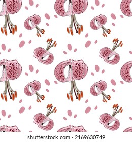 Pattern summer flower locust, lily. Vector drawing, flat, cartoon style. Design of postcards, delicate, printing on fabric, covers