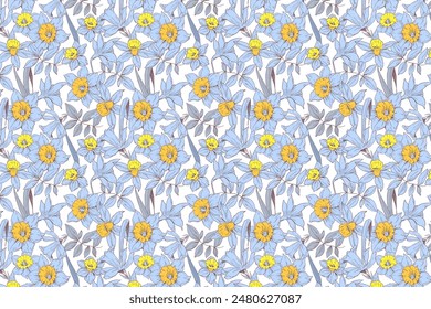 pattern of summer flowers. Floral simple diagonal seamless background for textile or book covers, manufacturing, wallpapers, print, gift wrap and scrapbooking. Trendy colors