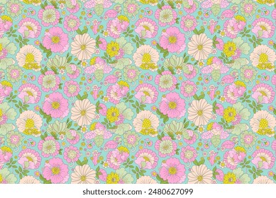 pattern of summer flowers. Floral simple diagonal seamless background for textile or book covers, manufacturing, wallpapers, print, gift wrap and scrapbooking. Trendy colors