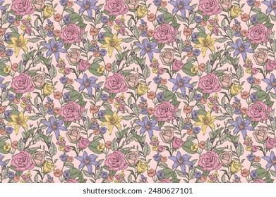 pattern of summer flowers. Floral simple diagonal seamless background for textile or book covers, manufacturing, wallpapers, print, gift wrap and scrapbooking. Trendy colors