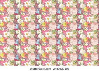 pattern of summer flowers. Floral simple diagonal seamless background for textile or book covers, manufacturing, wallpapers, print, gift wrap and scrapbooking. Trendy colors