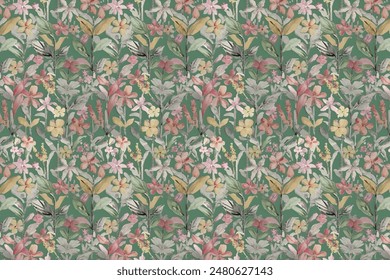 pattern of summer flowers. Floral simple diagonal seamless background for textile or book covers, manufacturing, wallpapers, print, gift wrap and scrapbooking. Trendy colors