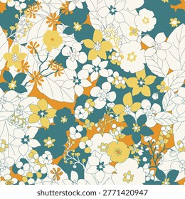 Pattern with summer flowers and leaves background. Floral pattern for wallpaper or fabric.