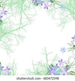Pattern with summer flowers and leaves on white background. Herbal pattern in light colors for the design of clothes.