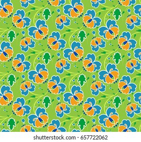 Pattern with summer flowers on a green background