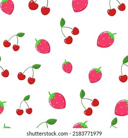 Pattern with summer fruits. Strawberry and cherry