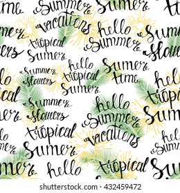 pattern summer handwritten lettering time hello vacations flowers tropical