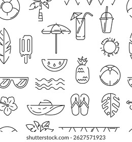 Pattern with summer items. Stylized beach objects.
