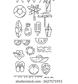 Pattern with summer items. Stylized beach objects.