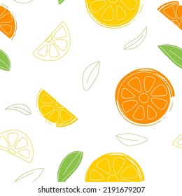 Pattern summer orange and lime with leaves. for your design