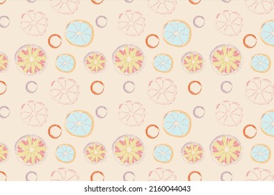 Pattern Summer theme citrus fruits bright warm colors sketchy style.