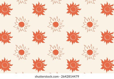 Pattern with sun icons in retro summer vacation style