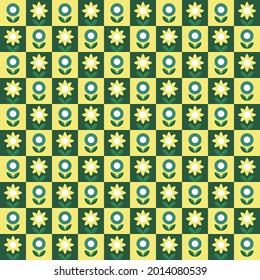 Pattern sunflower geometry in modern style. Floral color background. Vector illustration design. Vintage seamless ornament.