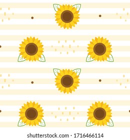 The pattern of sunflower and leaves on the white and yellow background. illustation sunflower for background.