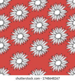 Pattern with sunflowers, chrysanthemums. Hand painted, naturalistic yellow-orange flowers. Summer print. Design for fabric, textile, packaging, flower shop, website, floristry. isolated background