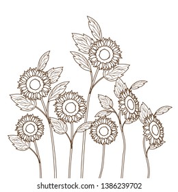 pattern of sunflowers isolated icon