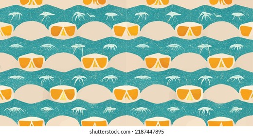 Un patrón de gafas de sol y árboles estilizados. Sensación de verano.