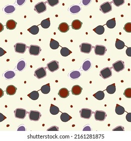 The pattern of sunglasses. Summer sunglasses sun protection. Cartoon glasses background for textiles. Vector illustration