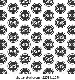 Pattern of Surinamese Dollar coin in white background with mini doodle (icons). Vector Illustration