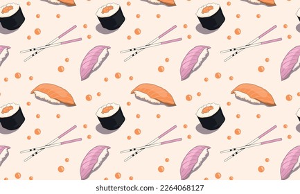 Pattern sushi, caviar and sticks