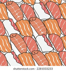 A pattern of sushi with a lot of different colors