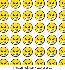 Patrón de los emoticones de juramento en fondo transparente con mini doodle (íconos). Ilustración vectorial