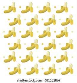 Pattern with sweet banana fruits on a white background. Colorful background with a fresh yellow bananas. Vector flat illustration.