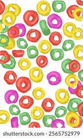 pattern with sweet colorful cereals circlesand milk abstract background 