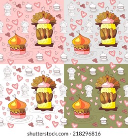 Pattern of sweet cupcakes.  Vector illustration.