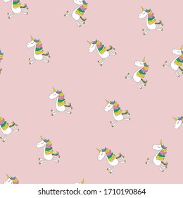 
Pattern - sweet and cute unicorn ponies on kofeta pink background.