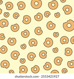 Pattern of sweet donuts. Donuts glaze, dessert background. Vector Illustration