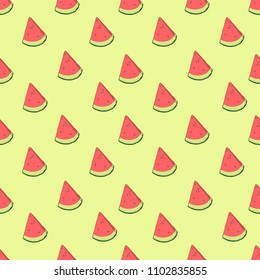 Pattern of sweet juicy pieces watermelon, slices with seed Vector background, illustration hand drawn