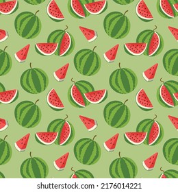 Muster von süßen saftigen Stücken Wassermelone, Wassermelonen Scheiben mit Samen Vektor Hintergrund. Nahtlose Muster Textur Design.