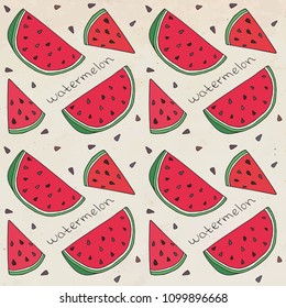 Pattern of sweet juicy watermelon seamless pattern. Summer exotic food. Beautiful hand drawn illustration of 
fruits.
