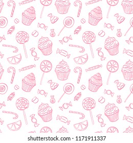 pattern with sweets and cupcakes