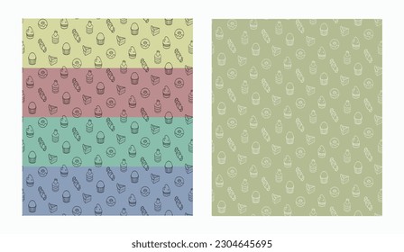 pattern with sweets and pastries for packaging design, wrapping paper, wallpapers, backgrounds in different color variations